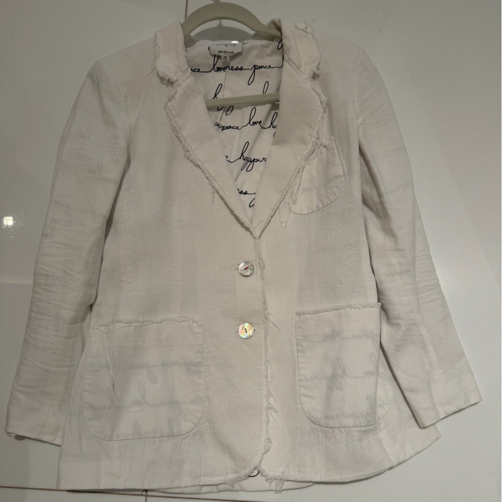 Chic Cream Blazer with Frayed Edges